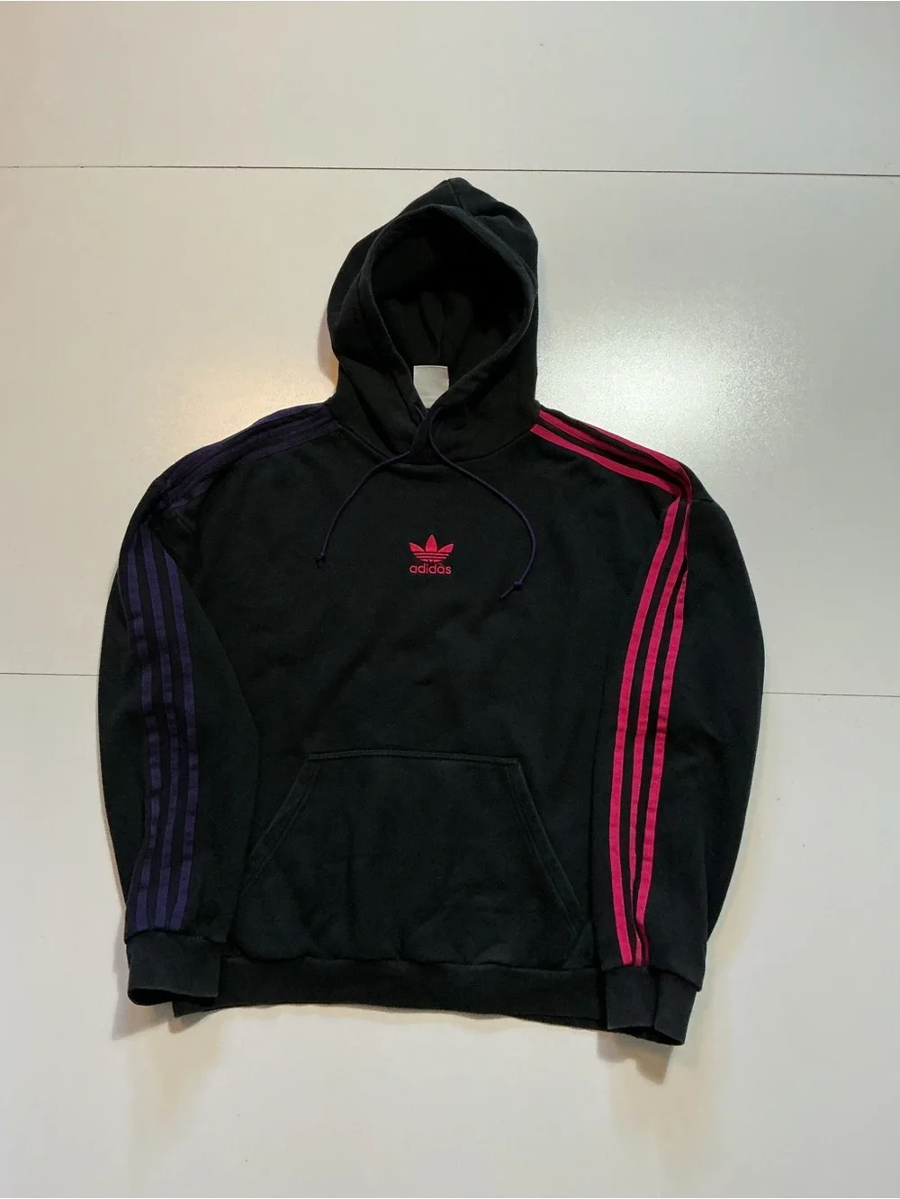 $110 Adidas Originals Embroidered Trefoil 3 Stripes Black Pullover Hoodie